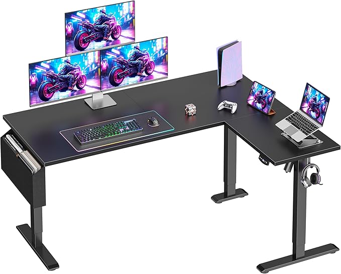 L Shaped Electric Standing Desk63 Inch Adjustable Height Sit to Stand Corner Desk with Memory Presets Reversible Computer Table for Home Office Work and Study Black