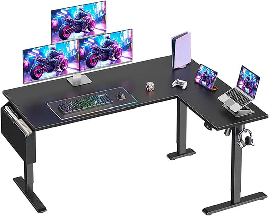 L Shaped Electric Standing Desk63 Inch Adjustable Height Sit to Stand Corner Desk with Memory Presets Reversible Computer Table for Home Office Work and Study Black
