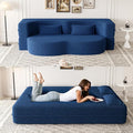 78 Teddy Folding Floor Sofa Couch BedConvertible Folding Sofa Bed Full Size Love Seat Sleeper Bed with 2 Pillows for Living Room Apartment Office (Blue)