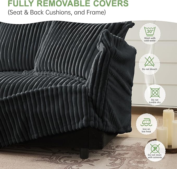 Modular Accent Armchair with Ottoman and Pillows Soft Corduroy Lounge Chair for Living Room Bedroom or Reading Nook – Oversized Chaise Lounge Design (Grey Chair+Ottoman)