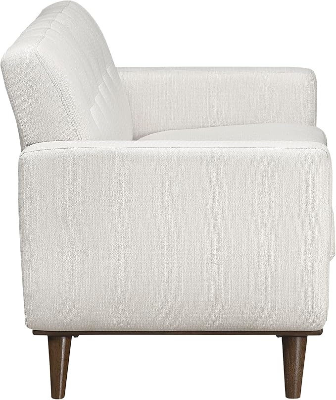 Lexicon Modern Accent Couch Textured Fabric Upholstered Loveseat with Brown Wood Legs Track Arms Tufted Couch Back 2 Seater Loveseat Sofa for Living Room/Office/Waiting Room Beige