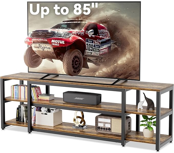 Aquzee 85 inch TV Stand Entertainment Center for 70 75 80 85 TV 75.2 Wide Wood Television Console Table for Living Room Bedroom Gaming Room Rustic Brown
