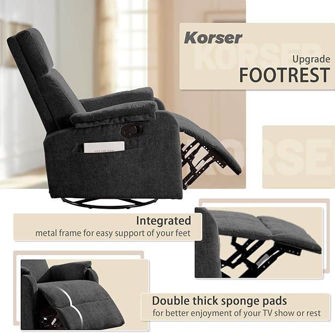 Recliner Chair Swivel Rocking Recliner Chair for Adults Glider Rocking Chair Small Nursery Chair Recliner for Living Room Reclining Chair with Modern-Designed Armrests Chenille Black