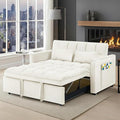 3 in 1 Folding Convertible Sofa Bed 55'' Pull Out Couch Bed with Side Pocket Velvet Fabric Loveseat Sleeper Sofa with Adjustable Backrest Easy Assembly Perfect for Living Room Off White