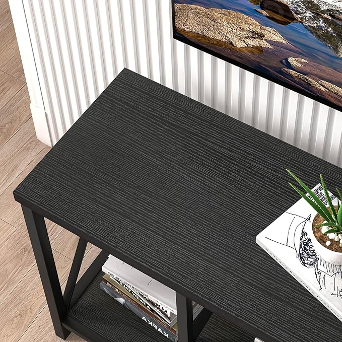 EXCEFUR Modern Entertainment Center for TVs up to 55 Inch Wood TV Stands with Storage Shelves Industrial Media TV Console Table for Bedroom Living Room 47 Inch Black Oak