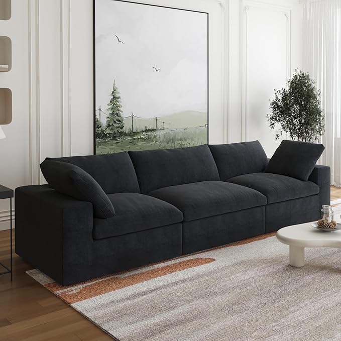 JACH 3-Seater Modular Sectional Sofas for Living Room Modern Convertible Cloud Couches Cushion Covers Removable Free Combination Module Sectional Couch for Living Room Bedroom Apartment (Black)