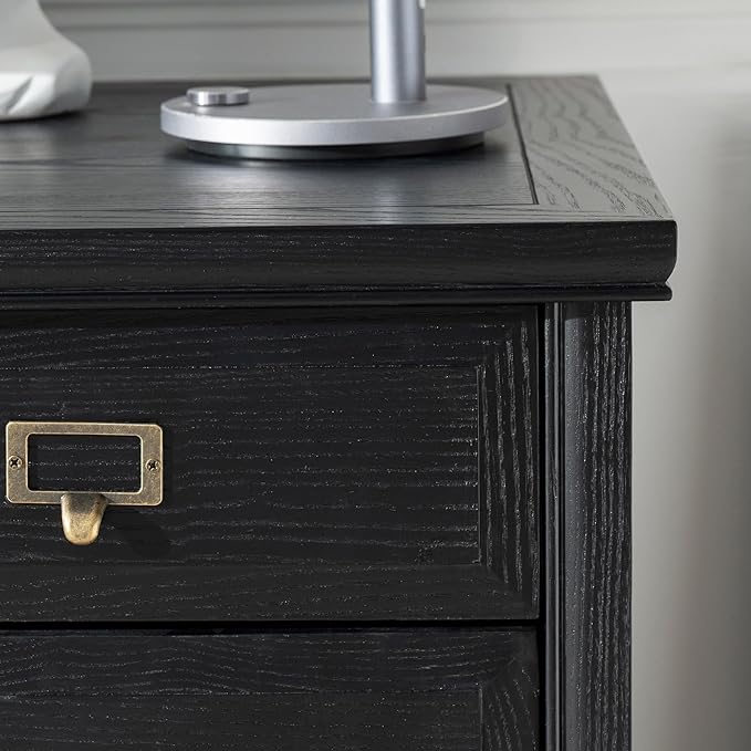 55 Farmhouse Executive Desk Solid Wood Painted Home Office Desk with Charging Station 5 Drawers Storage Cabinet Computer Writing Table for Work Study Writing Black