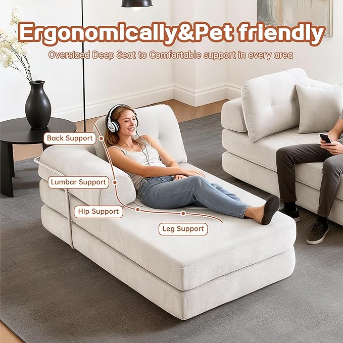 KEIKI 104 Modern Sectional Modular Sofa Bed with ChaiseEnhanced Frame StabilityCompressed Memory Foam Couch for Living Room