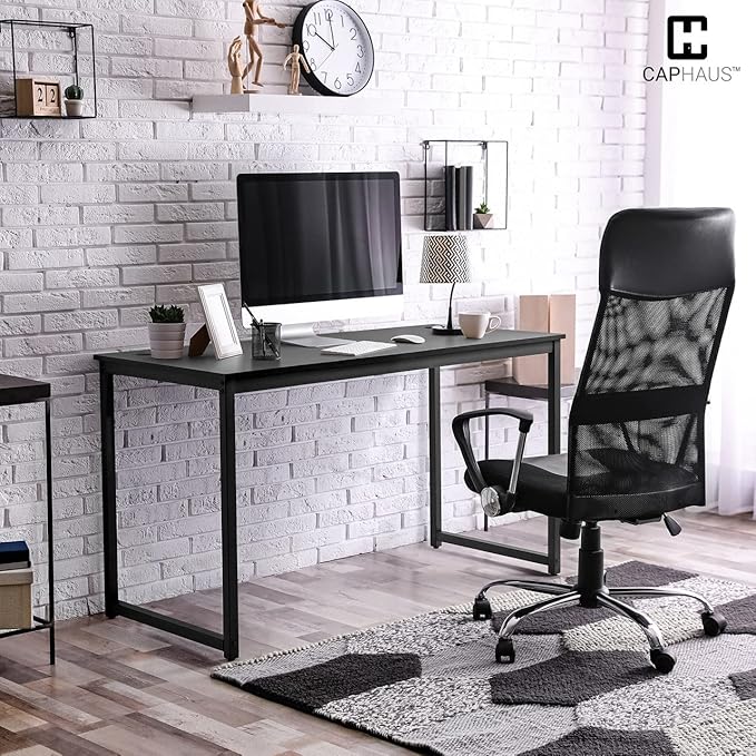 Fencer Wire 55 Inch Computer Desk Home Office Desk Modern Work Desk Writing Desk for Small Space Simple Desk for Home Use &amp Office PC Table Gaming Desk Space-Saving Workstation Black