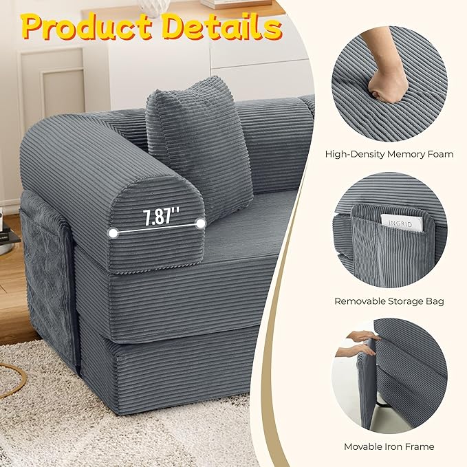 106.3 L Shape Convertible Sleeper Sofa Bed Oversized Modular Sectional Cloud Sofa with Fixed-Shape Frame &amp Storage Pocket Boneless Couch for Living Room No Assembly Required Dark Gray
