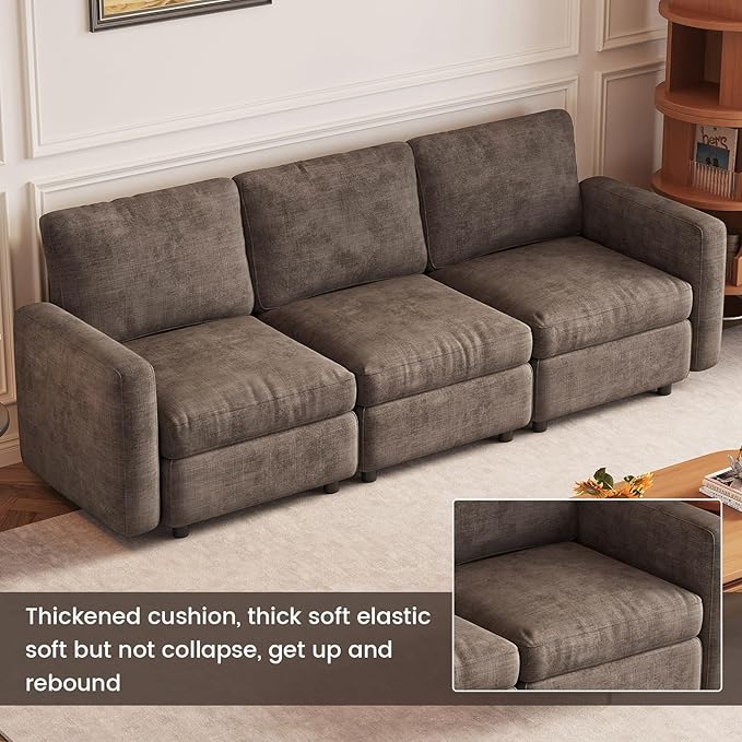 Loveseat Modular Sectional Sofa 2 Seat Sofa Modern Sectional Couches with Deep Seats for Living Room Upholstered Couch with Soft Backrest 63.38 L Brown (No Ottoman)