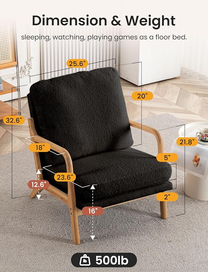 Mid Century Modern Accent Chairs for Living Room 23” Wide Comfy Chair for Bedroom Small Cozy Sherpa Reading Chairs for Adults 108° Lounge Arm Chair Indoor with Detachable Cover 5.5 Foam Cushion