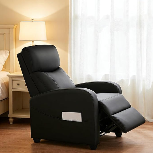 Simple Deluxe Recliner Chair - Adjustable Push Back PU Leather Recliner Plush Reading Chair &amp Luxe Sofa Chair for Living Room Chairs or Bedroom Chair Single Recliner for Home Theater