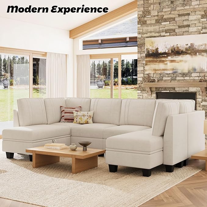 Belffin Sectional Couch with Storage Ottoman Convertible U-Shape Sectional Couch for Living Room Beige