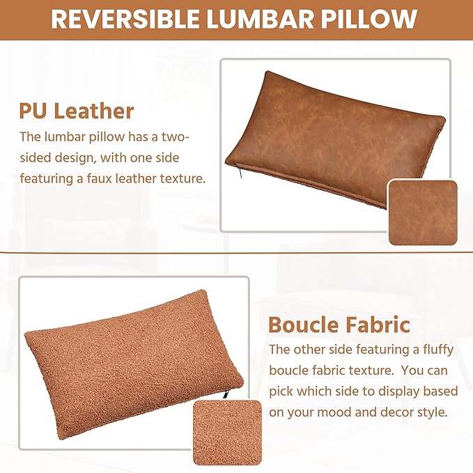 Yaheetech Accent Chair Living Room Chair Mid Century PU Leather Armchair Lumbar Pillow Comfy Upholstered Reading Chair Wood Leg Bedroom Lounge Brown