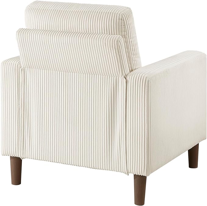 Lexicon Modern Accent Chair Corduroy Fabric Upholstered Armchair with Brown Legs Track Arms Single Sofa Chair for Living Room/Bedroom/Office/Waiting Room Beige