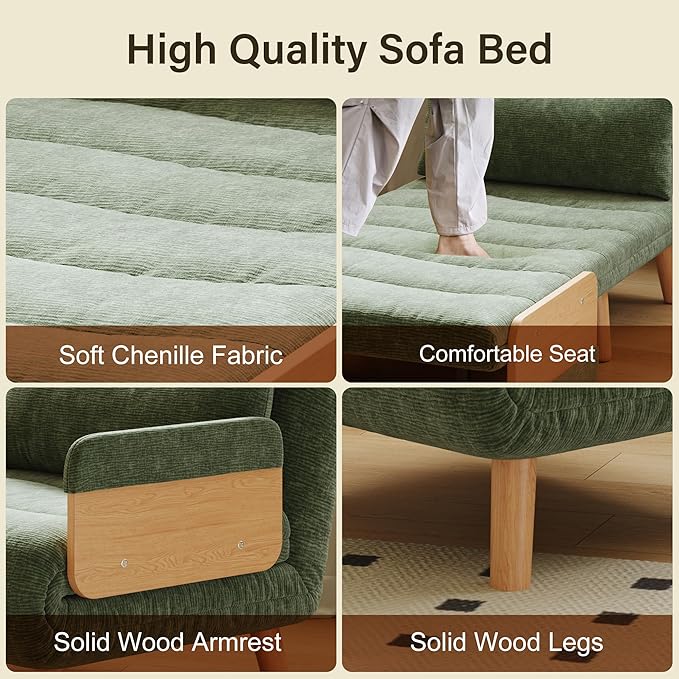 Convertible Sleeper Sofa Bed 3 in 1 Foldable Couch Bed with Reclining Backrest for Living Room Bedroom (GreenComfort/35.43)