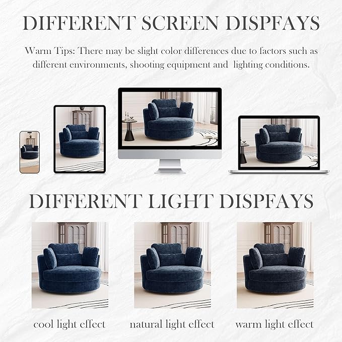 Aoiy &amp Wifon 50'' W Oversized Swivel Barrel Chair Navy Swivel Accent Chair for Living Room Round Oversized Arm Chair with 4 Pillows Deep Seat &amp Extra Wide Chenille