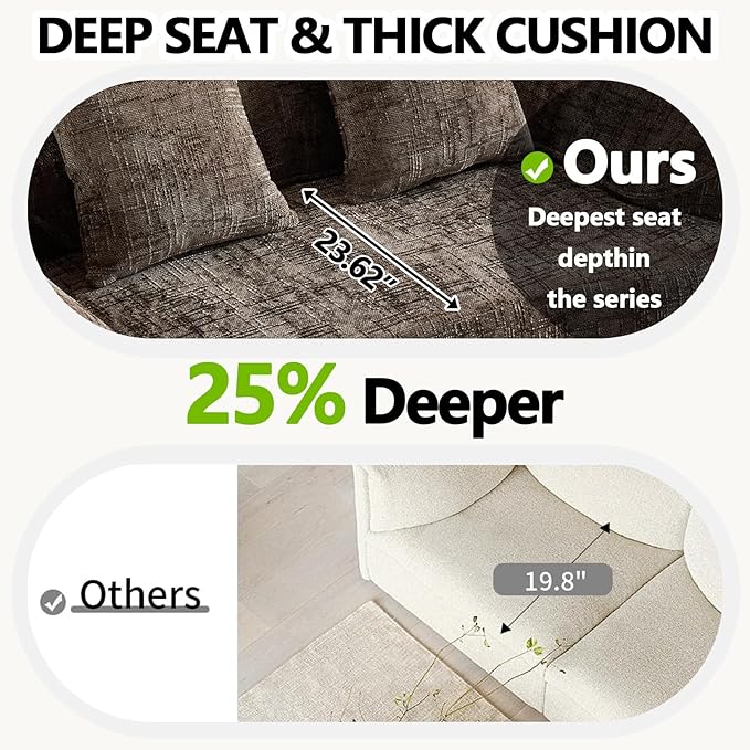 67 Curved Loveseat Sofa with 2 Pillows Modern Boneless Couch in a Box Small Cloud Loveseat for Bedroom Small Space Apartment Living Room Memory Foam Chenille No Assembly (Brown)