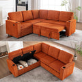 83 Modular Sectional Sleeper Sofa with Pull Out Bed Plush Corduroy L-Shaped Corner Couch with Storage USB Charger Cup Holders 5-Seater Sectional Couches for Living Room Apartment Orange