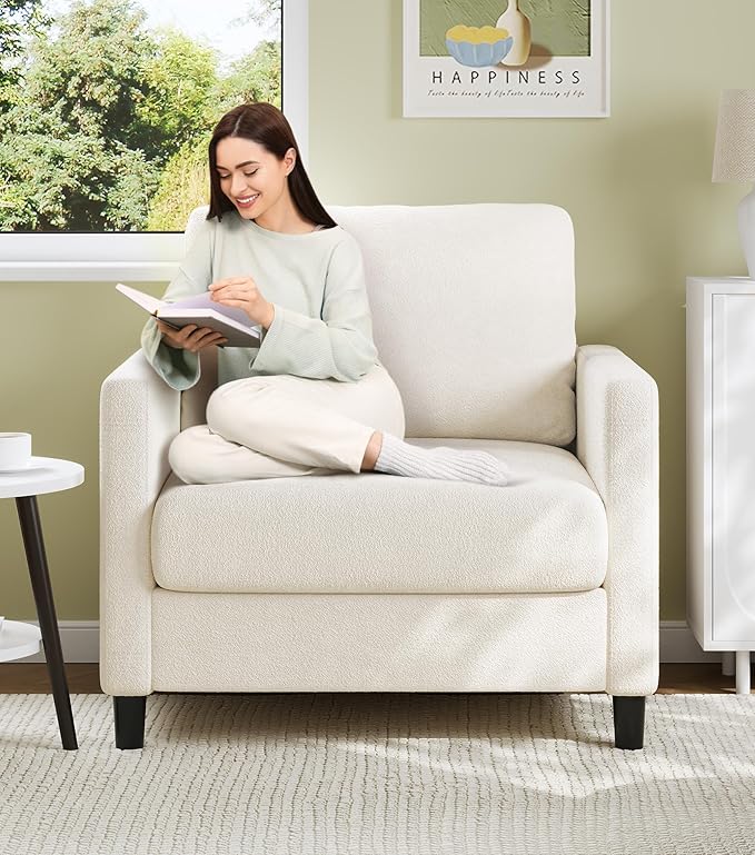 Sofa Accent Chair 33 Reading Chair for Bedroom Tool-Free Setup Living Room Accent Chairs Comfy Arm Chairs Living Room All-Wood Reading Nook Beige