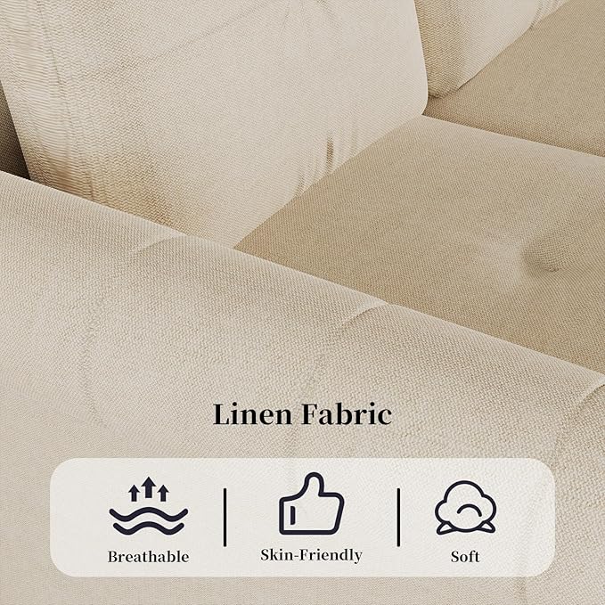 81.1 Modern Fabric Sofa Couch 3-Seater Beige Upholstered Sofa with Rolled Arms and Stitch-Tufted Cushions Comfortable Living Room Furniture for Home or Apartment