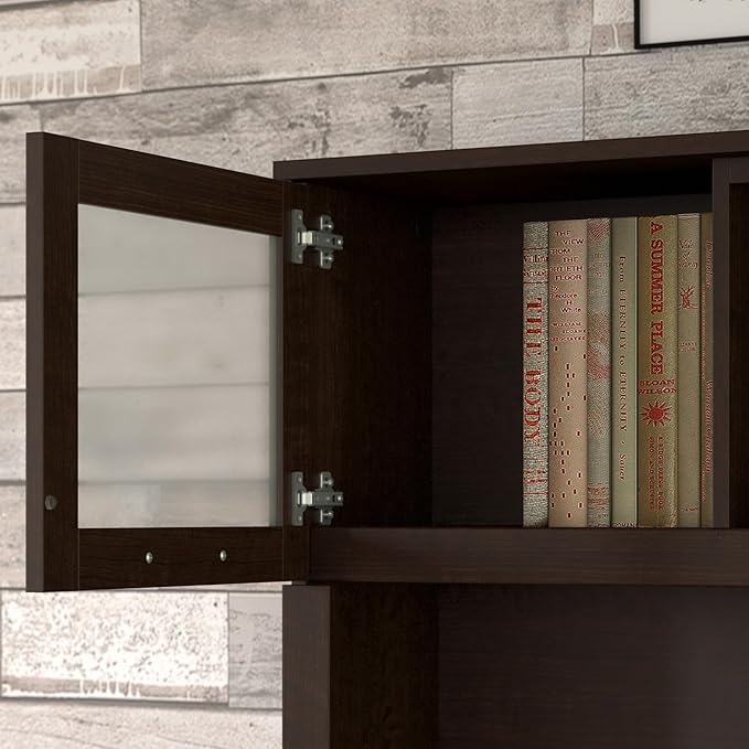Bush Furniture Somerset L Shaped Desk with Hutch in Maple Cross | Corner Computer Table with Drawers Cabinets and Pullout Keyboard/Laptop Tray for Home Office