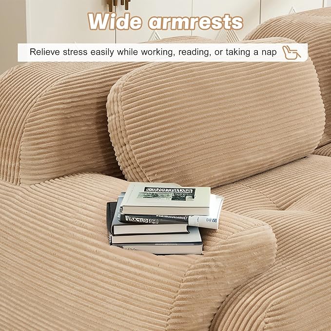 Modular Sectional Sofa Boneless Couch Cloud Sectional Couches for Living Room Oversized L Shaped Couch with Deep Seat and Ottoman Comfy Corduroy Upholstery Camel Couches No Assembly(3S+1O)