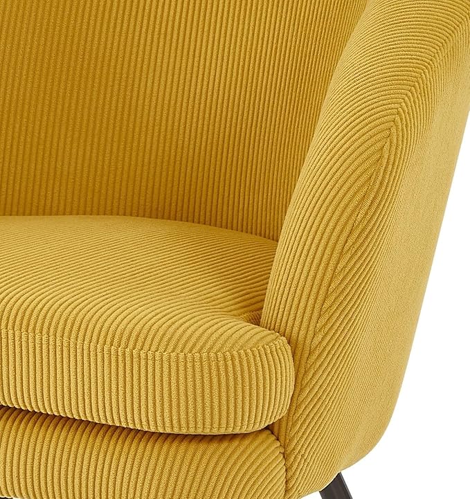 Modern Corduroy Accent Chair with Channel Back Design Black Metal Legs and Soft Upholstery Comfortable Seating for Living Room Bedroom or Office Yellow