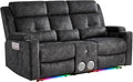 Power Reclining Loveseat Sofa with Bluetooth Function One-Touch Home Theater Seating Couch with LED Light/Console/StorageRV Wall Hugger Double Recliner for Living Room&ampHome Theater(Velvet Gray)