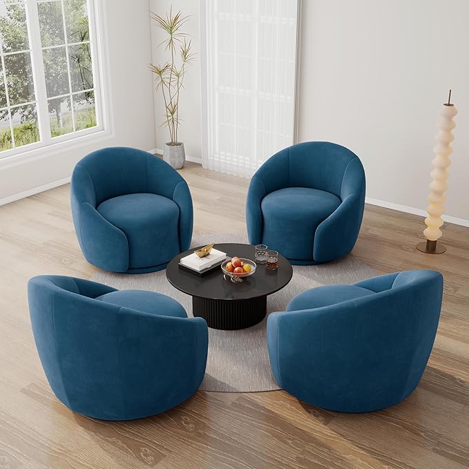 Swivel Barrel Accent Chair 360° Small Round Sofa Chair Comfy Modern Reading Armchair for Living Room Bedroom (Velvet Blue Set of 2)