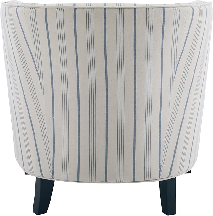 Christopher Knight Home Austin Fabric Upholstery Wood Frame Club Chair Stripes Pattern and Channel Stitching Living Room Barrel Chair Comfy Armchair Tub Design with Removable Cushion Beige + Blue