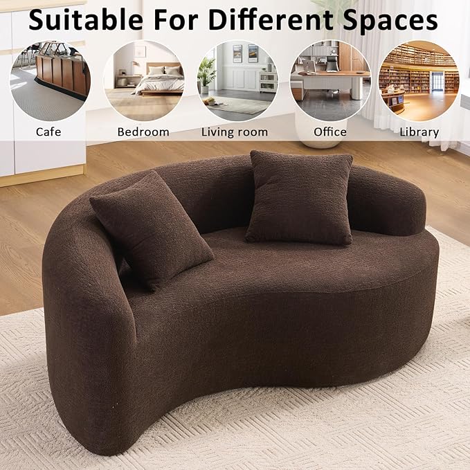 67 Curved Loveseat SofaFull Sponge Compression Sofa Chinese Tai Chi StyleS-Shaped Couch for Small SpacesNo Installation RequirementWood Grain Chenille Fabric （Brown67）