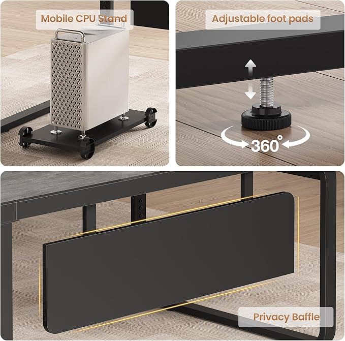 SEDETA 61 Inch Executive Desk Large Office Desk with File Drawer L Shaped Desk with Drawers Computer Desk with Mobile CPU Stand Storage Shelves Power Outlets for Home Office Gray