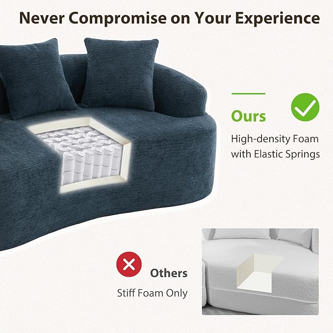 DEINPPA 65'' Modern Small Loveseat Sofa Chenille Upholstered Couch Space-Saving Design Plush Comfort Sofa with 3 Pillows No Assembly Needed for Small Spaces Living Room ApartmentBlue | Lasting S