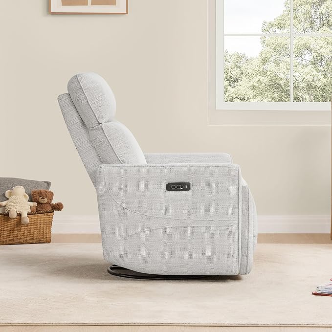 CHITA Power Recliner Chair Swivel Glider with Adjustable Power Headrest FSC Certified Electronic Modern Nursery Rocking Chair with USB and Type-C Ports Ivory