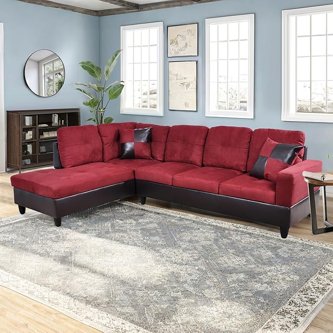 NicBex L Shaped Couch Sectional Couches for Living Room Morden Sofa Couch Upholstered Futon Sofa Bed with Chaise and Back Cushions for Reception Room and Apartment Red and Black
