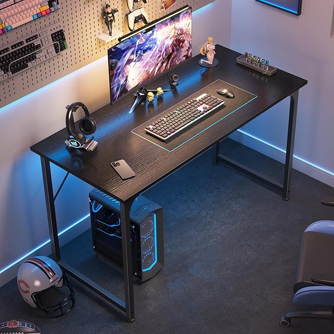 Huuger Modern Simple Office Desk 40 Inch Gaming Desk with Storage Black Metal Frame Large Legroom
