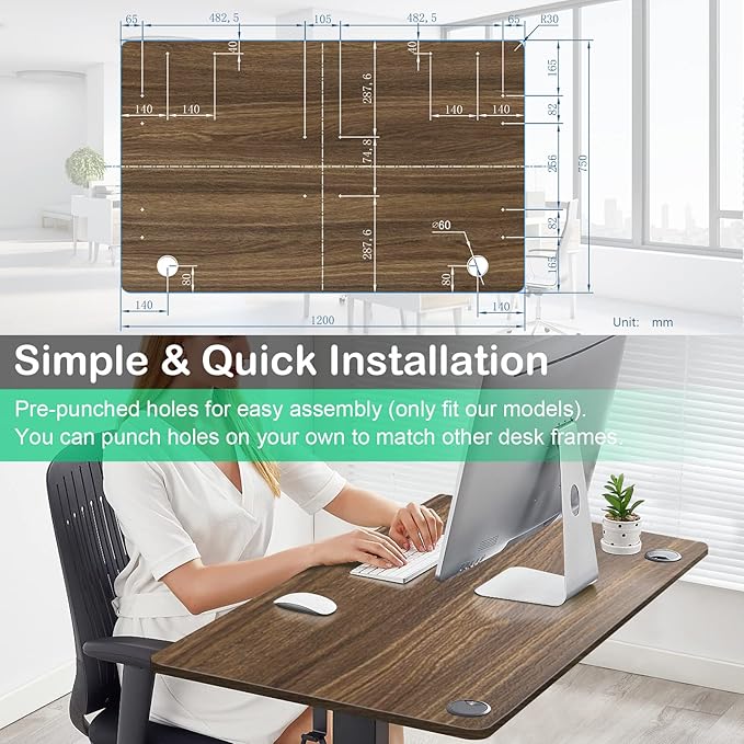 COSTWAY 48 x 30 Universal Table Top Solid One-Piece Wood Desktop for Standard &amp Height Adjustable Desk Frame Rectangular DIY Home Office Countertop(Table Top only) (Walnut 48 x 30)