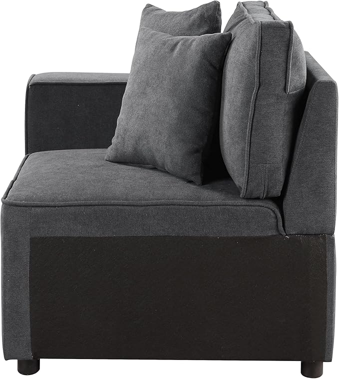 Grey Left Facing Accent Chair Modern Armchair with Loose Back &amp Throw Pillows Comfortable Lounge Chair for Office or Living Room