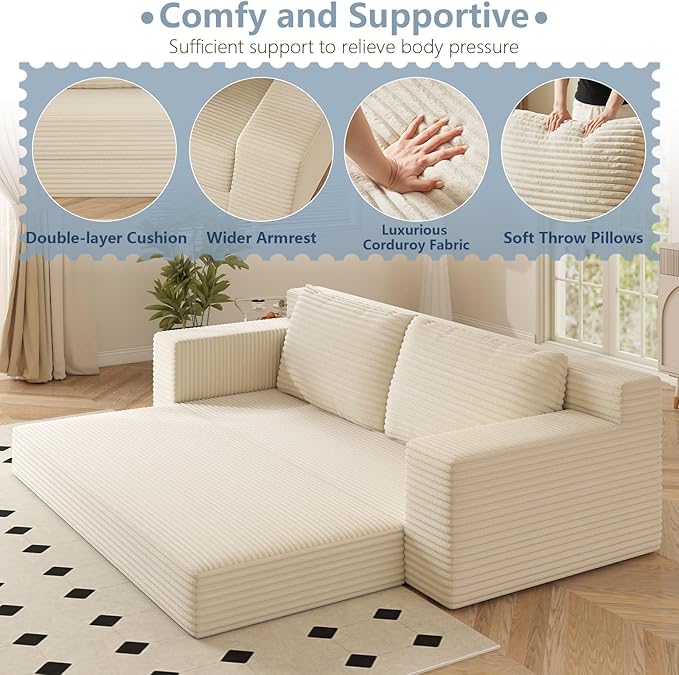 70.87 Loveseat Sofa Comfy Deep Seat Modern Small Corduroy Couch for Living Room Bedroom Apartment Home Office No Assembly Beige