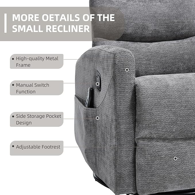 PELUMY 360° Swivel Rocker Recliner with Heat &amp Vibration Massage Glider Rocking Chair for Adults Compact Recliner for Living Room Small Spaces Nursery Bedroom (Chenille Grey)
