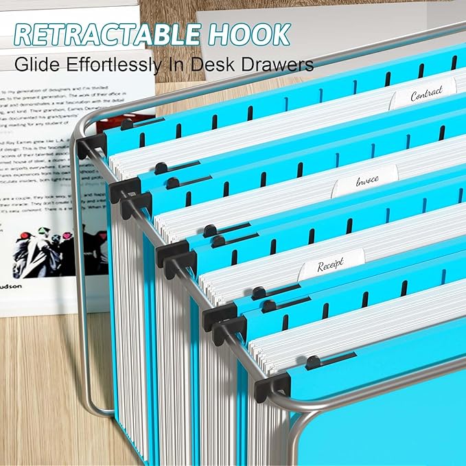 Plastic Hanging File Folder Extra Capacity12 Pack Reinforced Hang Folders with Heavy Duty 2 Inch ExpansionFiling Cabinet Folders Letter SizeHanging Organizer Designed for Bulky Files(Blue)