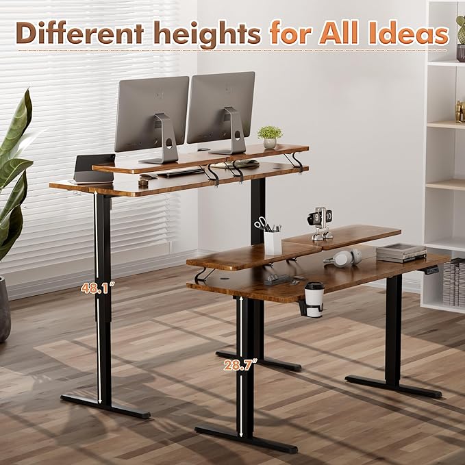 JUMMICO Electric Standing Desk Adjustable Height Desk 55 x 24 Inch with Monitor Stand (Rustic Brown)