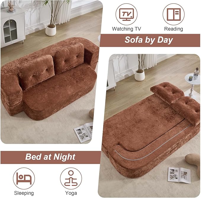 78.7 W Boneless Cloud Loveseat Sofa 2 in 1 Convertible Floor Folding Couch Bed No Assembly Compressed Foam Lounge Sofa Sleeper for Dorm Apartment Office Bedroom Living Room Small Spaces