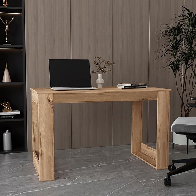 Lacey Rectangle Computer Desk Smokey Oak - Compact Home Office Work Desk for Ample Legroom &amp Stylish Study Space