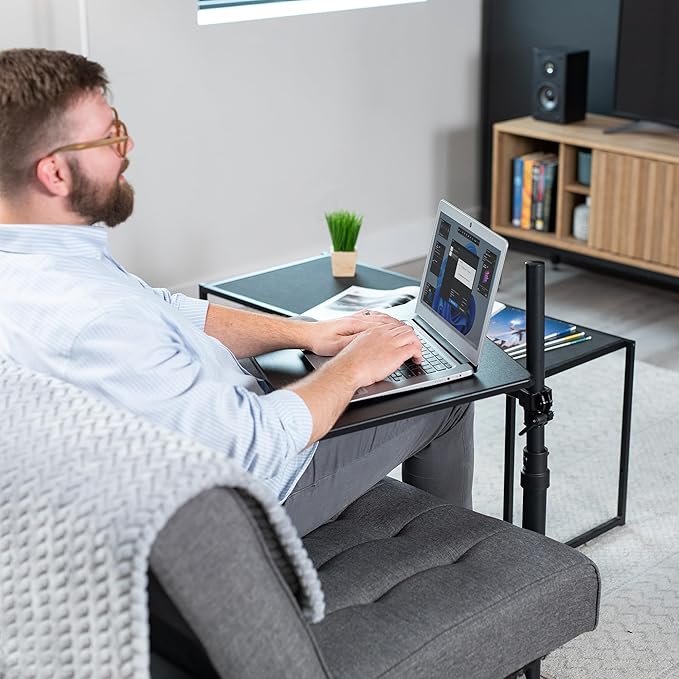 VIVO 20 inch Over Couch Swivel Table Laptop Desk for Remote Work Portable Recliner Workstation with Height Adjustable Swing Arm Black DESK-ST01C
