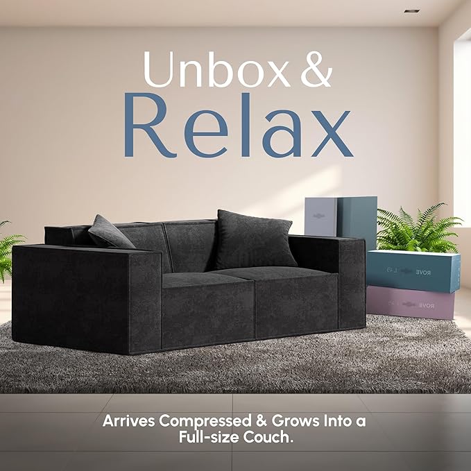 ROVE LAB Love Seat Sofa in a Box No Assembly Deep Seat and Comfy Modular Sofa Spill-Proof Fabric Modern Small Couch for Living Room Loveseats Bedroom Apartment Home Office (Carbon Black)