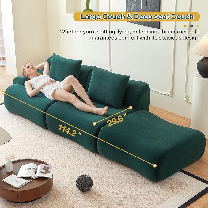 UKMTUET 114 Couches for Living Room Modular Sectional Sofa with L Shaped Chaise Sectional Couches with Convertible Ottoman Deep Seat Sleeper Sofa Boneless Couch for Bedroom Office