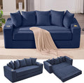 Anwick 2-in-1 Convertible Sleeper Sofa Bed Corduroy Boneless Loveseat Cloud Couch for Living Room Compressed Sofa in a Box 5 Pillows Fixed Frames Side Pockets &amp Cup Holders No Assembly (Blue